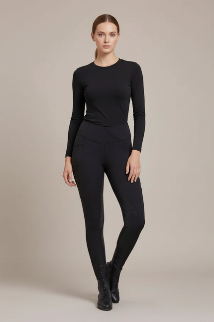 Pantalon Équitation Noir Silicone Ajusté Stretch Femme - Polyester