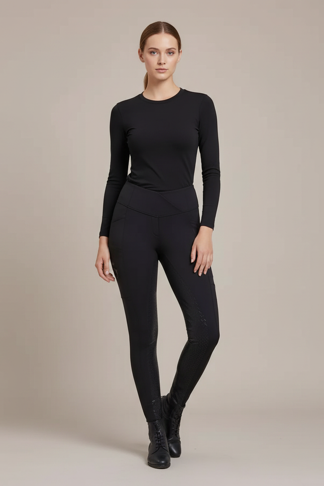 Pantalon Équitation Noir Silicone Ajusté Stretch Femme - Polyester