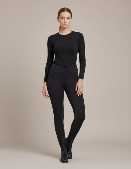 Pantalon Équitation Noir Silicone Ajusté Stretch Femme - Polyester