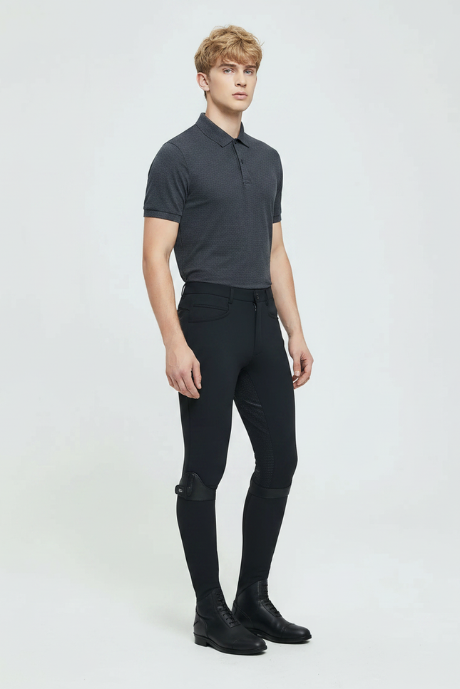 Pantalon Équitation Noir Homme Silicone Respirant Ajusté - Polyester