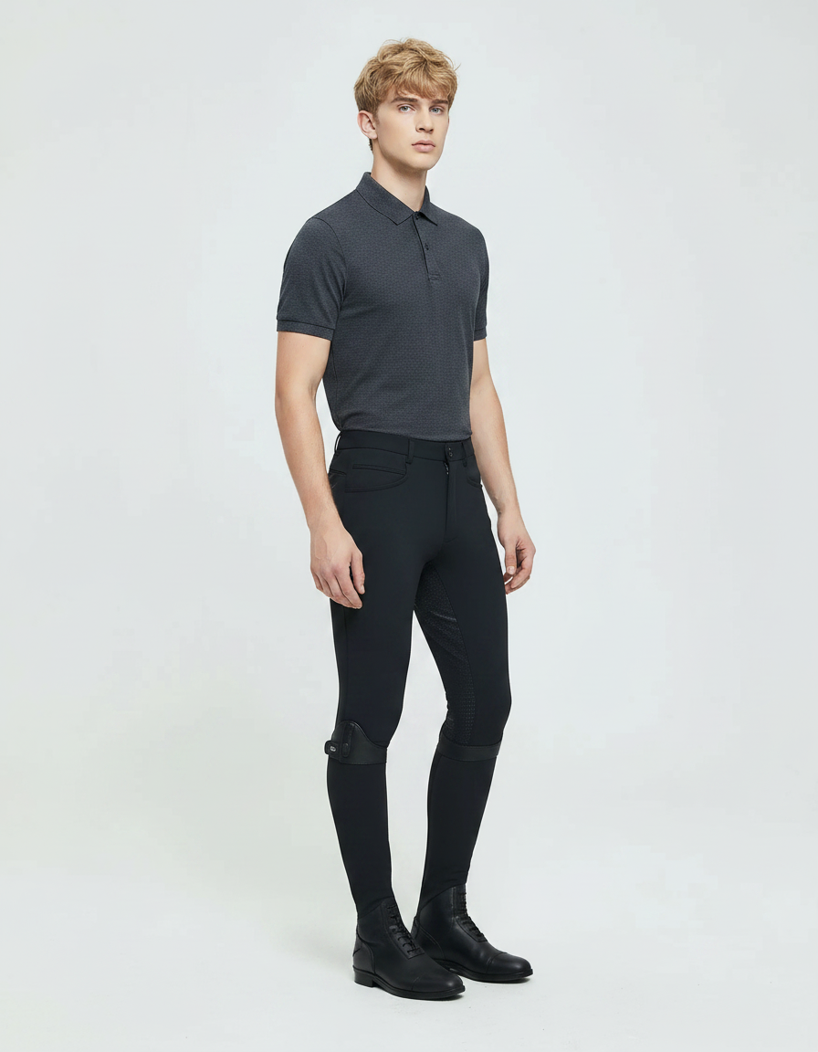 Pantalon Équitation Noir Homme Silicone Respirant Ajusté - Polyester