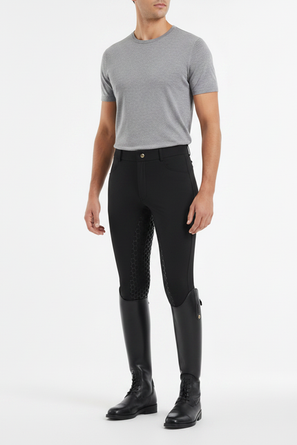 Pantalon Équitation Noir Silicone Homme Stretch Ajusté - Polyester