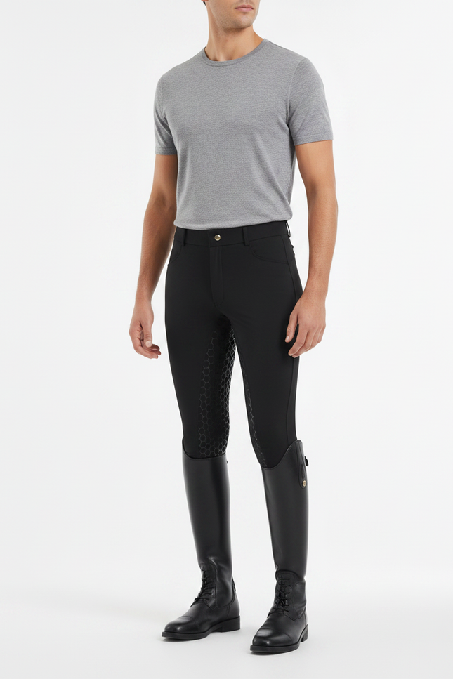 Pantalon Équitation Noir Silicone Homme Stretch Ajusté - Polyester