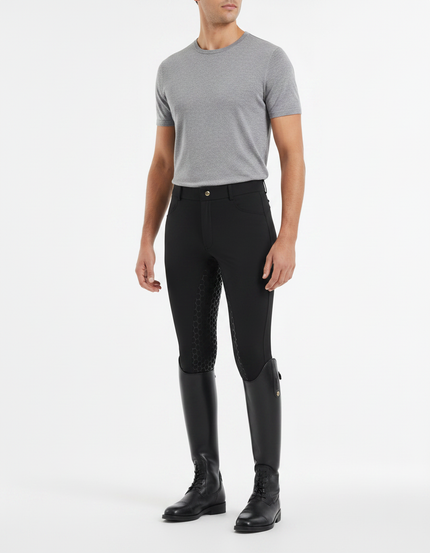 Pantalon Équitation Noir Silicone Homme Stretch Ajusté - Polyester