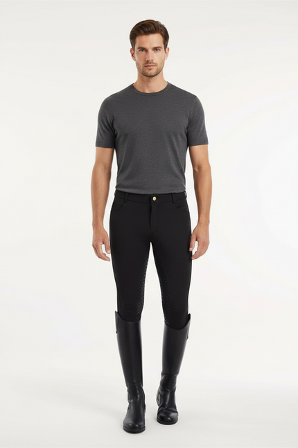 Pantalon Équitation Noir Silicone Homme Ajusté Stretch - Polyester
