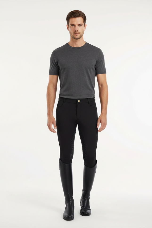 Pantalon Équitation Noir Silicone Homme Ajusté Stretch - Polyester