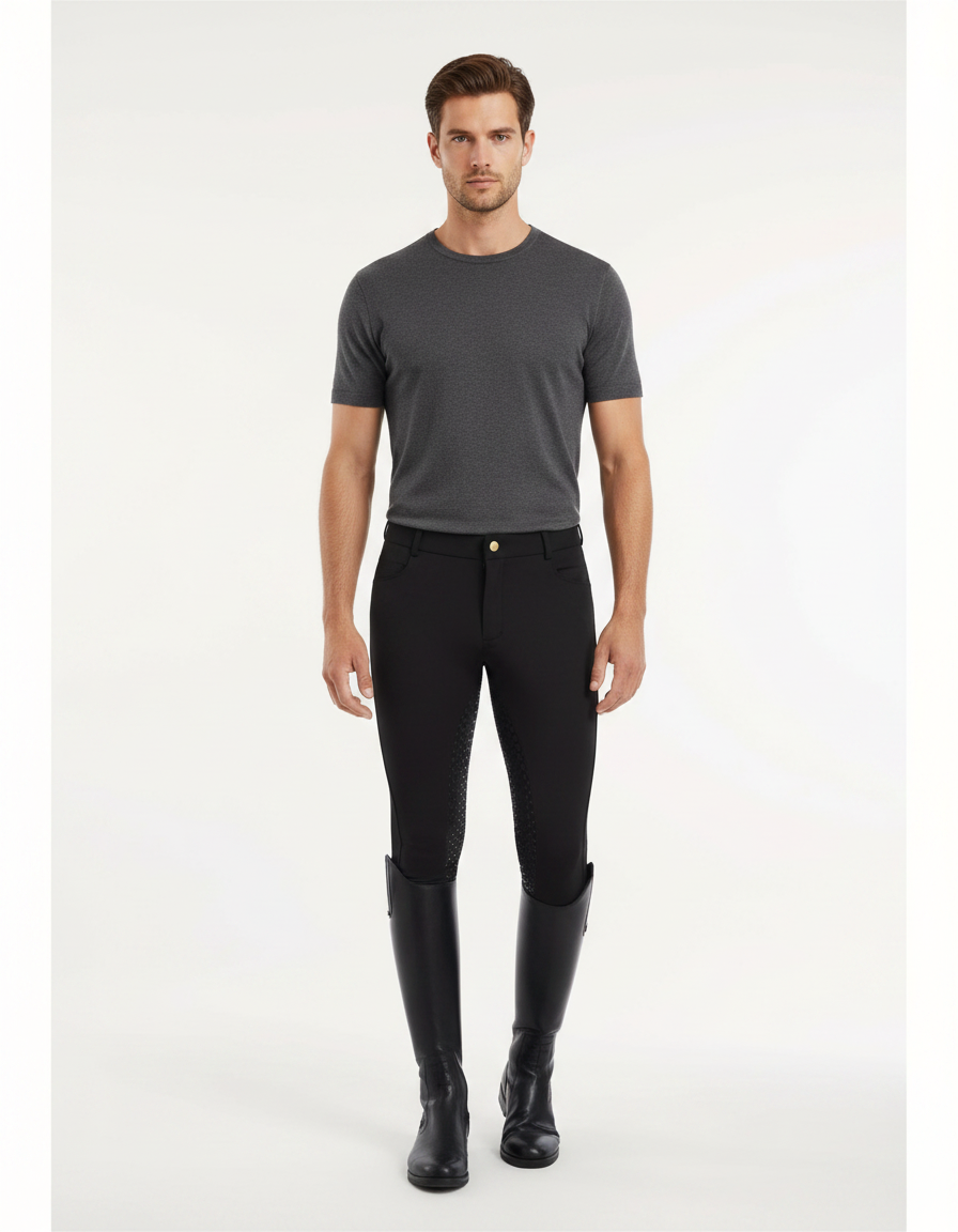 Pantalon Équitation Noir Silicone Homme Ajusté Stretch - Polyester