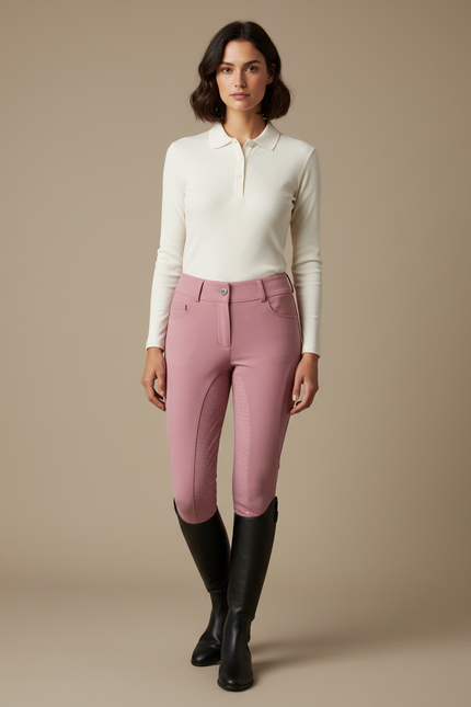 Pantalon Équitation Rose Femme Silicone Taille Haute Ajusté - Polyester