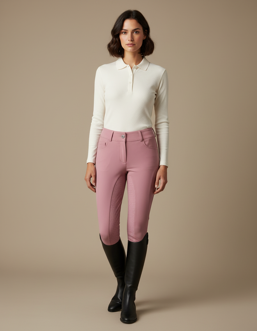 Pantalon Équitation Rose Femme Silicone Taille Haute Ajusté - Polyester