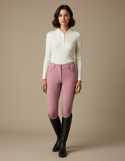 Pantalon Équitation Rose Femme Silicone Taille Haute Ajusté - Polyester