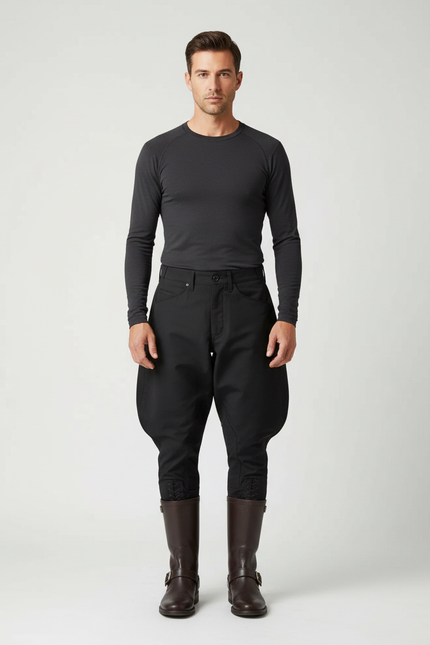 Pantalon A Pince Equitation - Noir Gabardine