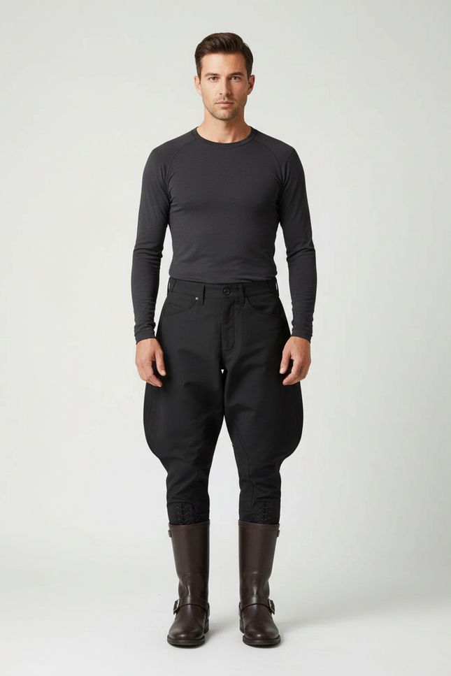 Pantalon A Pince Equitation - Noir Gabardine