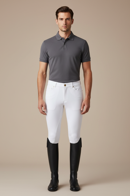 Pantalon Équitation Blanc Homme Silicone Confortable Stretch - Polyester