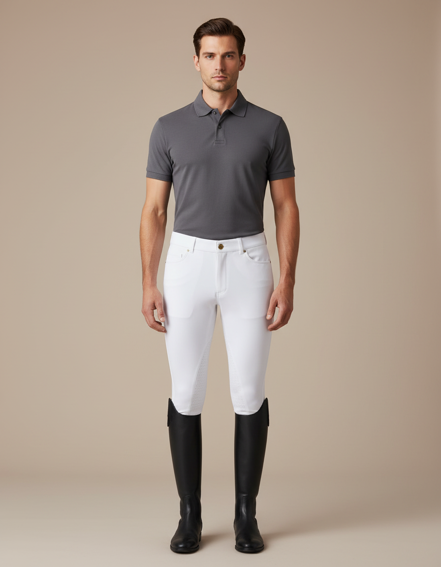 Pantalon Équitation Blanc Homme Silicone Confortable Stretch - Polyester