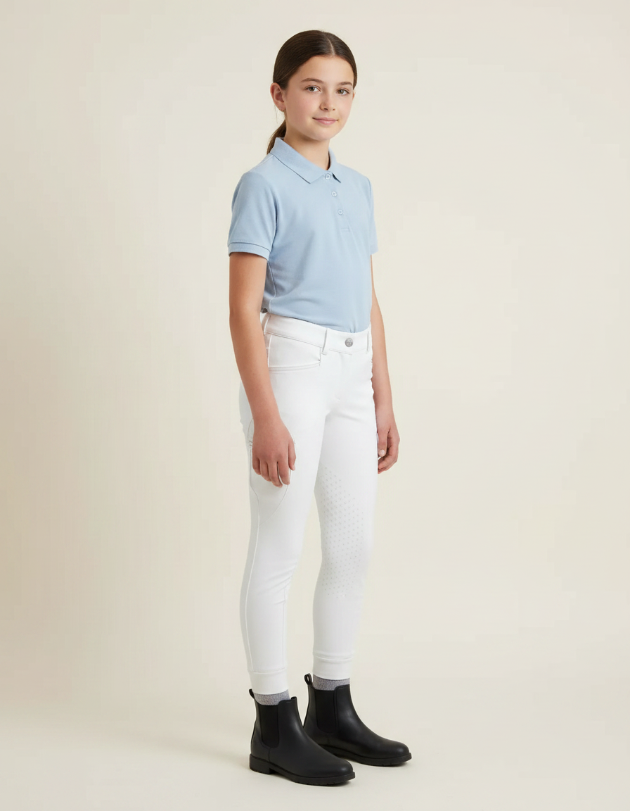Pantalon Équitation Blanc Enfant Silicone Stretch - Polyester