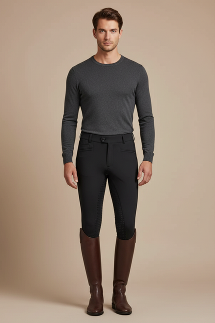 Pantalon Équitation Noir Silicone Homme Ajusté Classique - Polyester