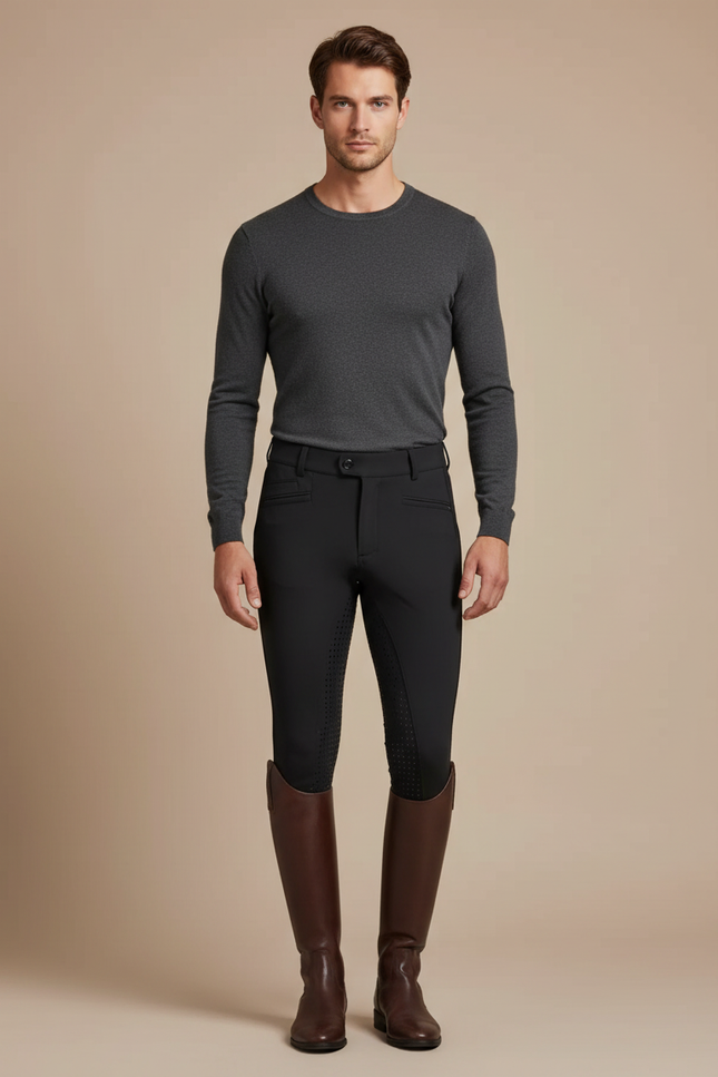 Pantalon Équitation Noir Silicone Homme Ajusté Classique - Polyester