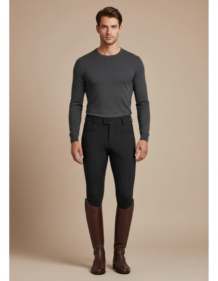 Pantalon Équitation Noir Silicone Homme Ajusté Classique - Polyester