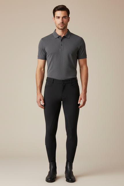 Pantalon Équitation Noir Homme Silicone Ajusté Confortable - Polyester