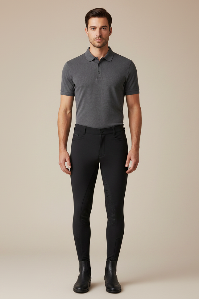 Pantalon Équitation Noir Homme Silicone Ajusté Confortable - Polyester