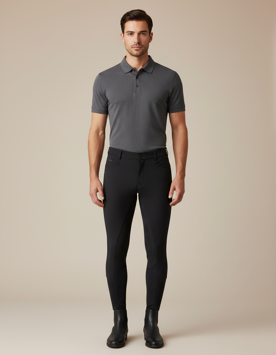 Pantalon Équitation Noir Homme Silicone Ajusté Confortable - Polyester