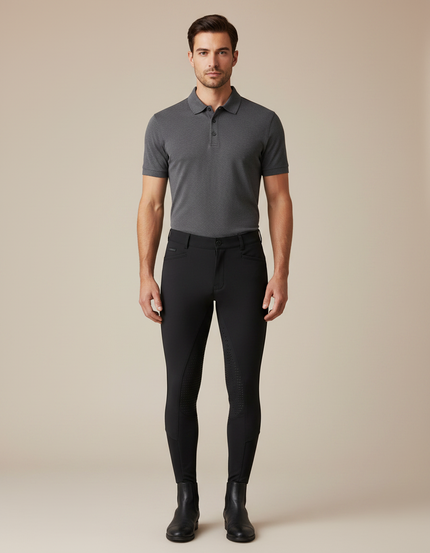 Pantalon Équitation Noir Homme Silicone Ajusté Confortable - Polyester
