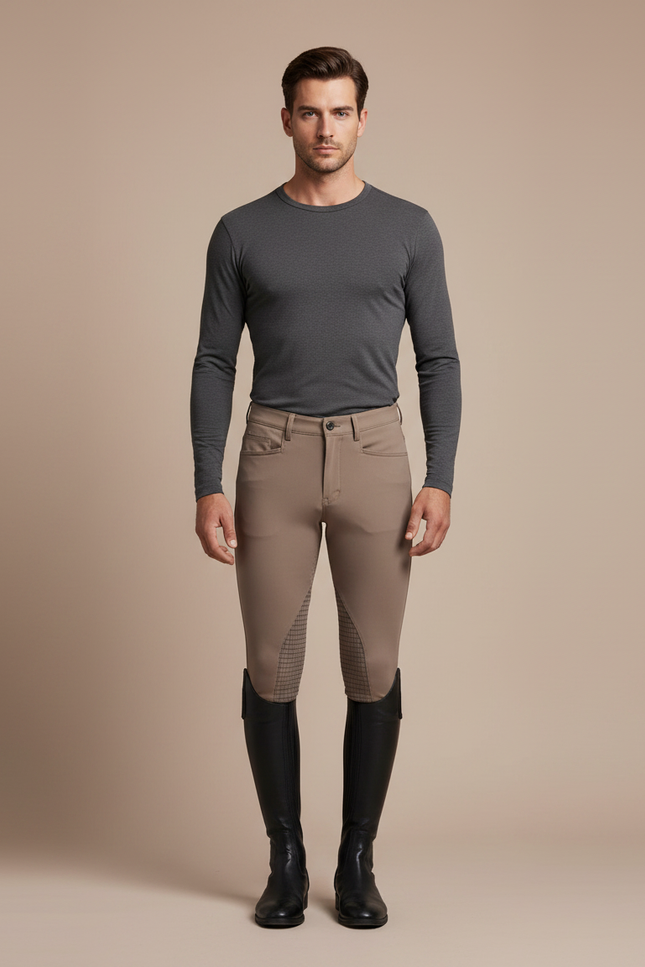 Pantalon Équitation Homme Beige Silicone Quadrillé Ajusté - Polyester