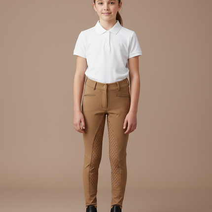 Pantalon Équitation Marron Enfant Silicone Confortable Ajusté - Camel Polyester