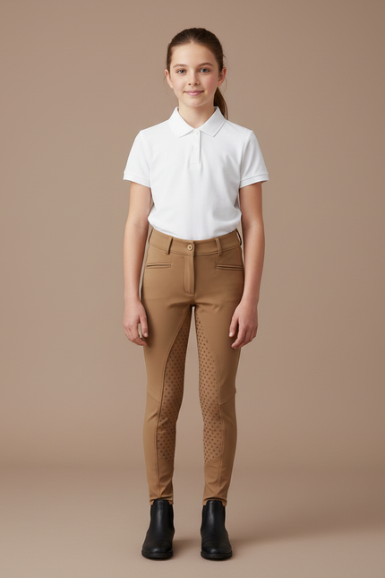 Pantalon Équitation Marron Enfant Silicone Confortable Ajusté - Camel Polyester