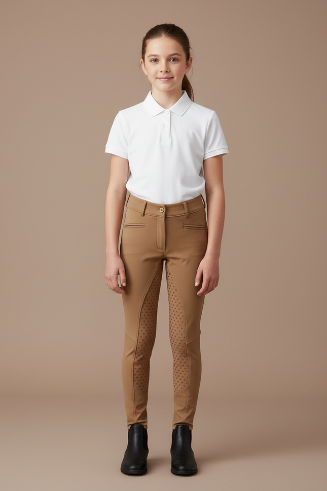 Pantalon Équitation Marron Enfant Silicone Confortable Ajusté - Camel Polyester