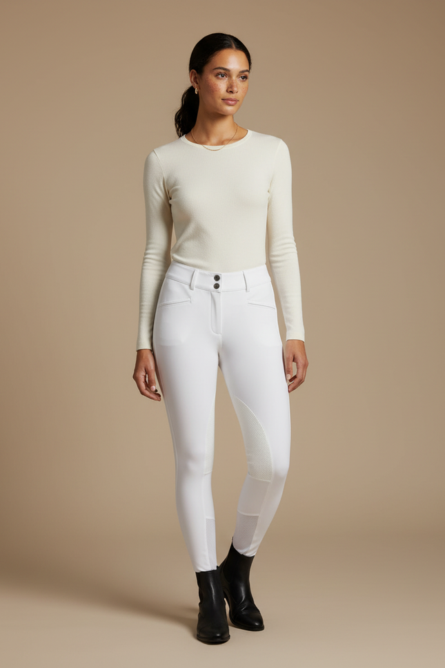 Pantalon Équitation Blanc Femme Ajusté Silicone Grip - Polyester