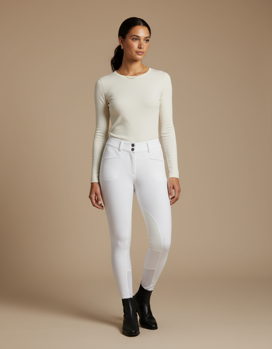 Pantalon Équitation Blanc Femme Ajusté Silicone Grip - Polyester