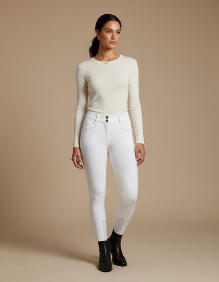 Pantalon Équitation Blanc Femme Ajusté Silicone Grip - Polyester