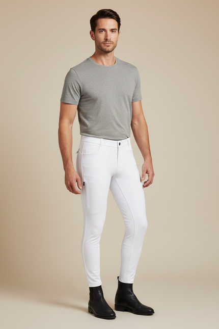 Pantalon Équitation Blanc Homme Silicone Ajusté Stretch - Polyester