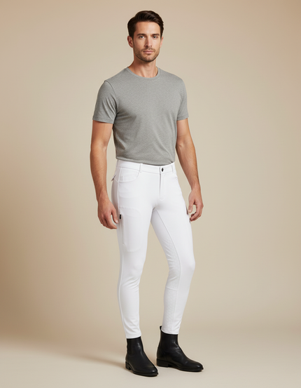 Pantalon Équitation Blanc Homme Silicone Ajusté Stretch - Polyester