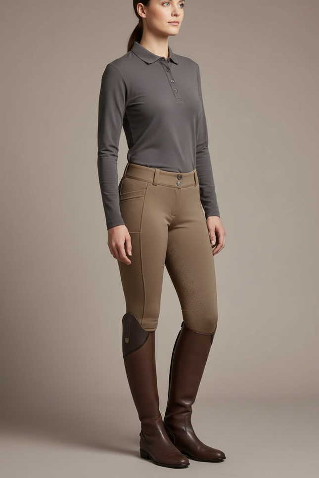 Pantalon Équitation Marron Femme Ajusté Léger Décontracté - Maille