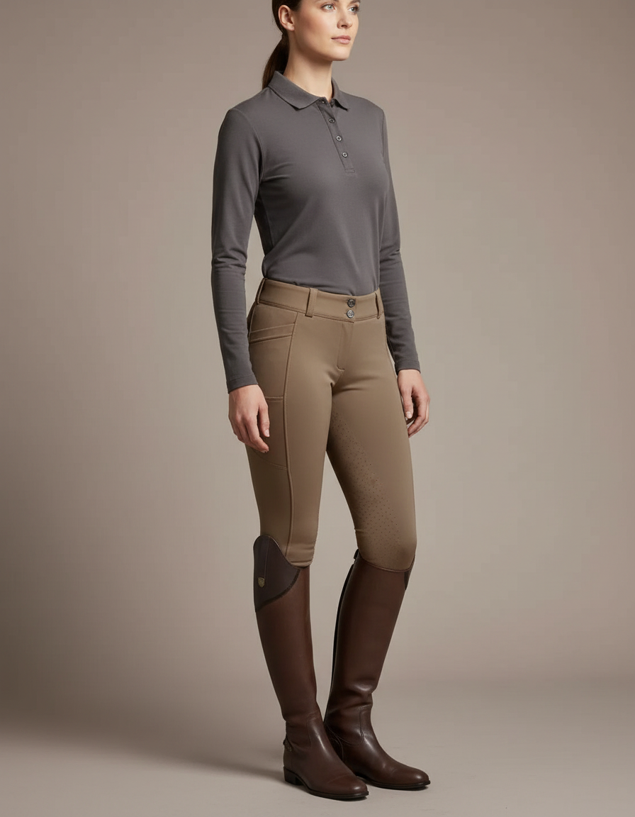 Pantalon Équitation Marron Femme Ajusté Léger Décontracté - Maille