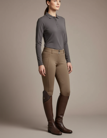 Pantalon Équitation Marron Femme Ajusté Léger Décontracté - Maille