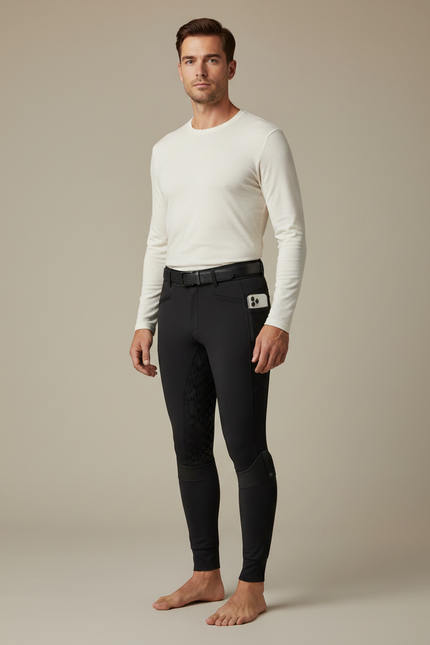 Pantalon Équitation Homme Noir Slim - Polyester