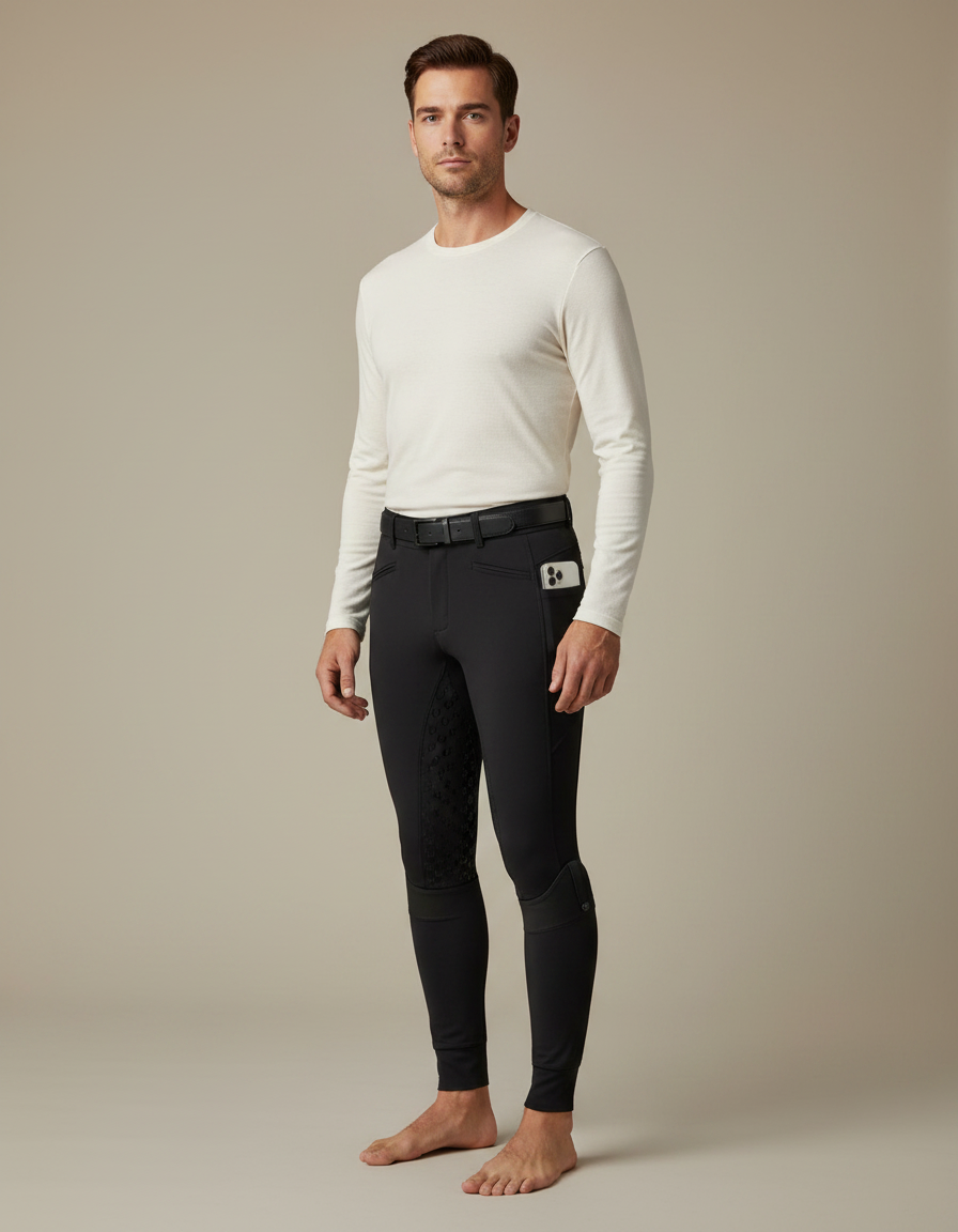 Pantalon Équitation Homme Noir Slim - Polyester
