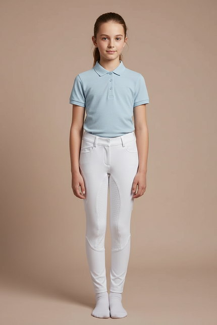 Pantalon Équitation Blanc Enfant Ajusté Silicone Grip - Polyester
