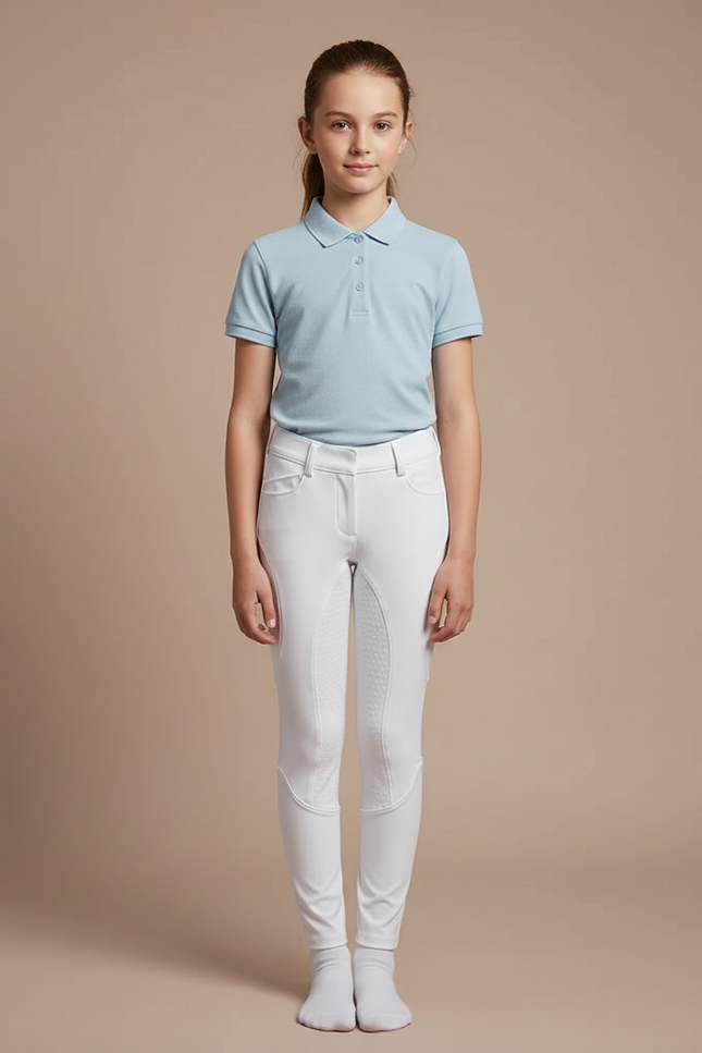 Pantalon Équitation Blanc Enfant Ajusté Silicone Grip - Polyester
