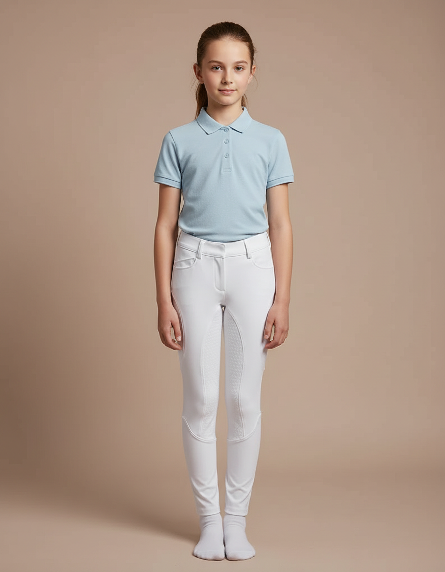 Pantalon Équitation Blanc Enfant Ajusté Silicone Grip - Polyester