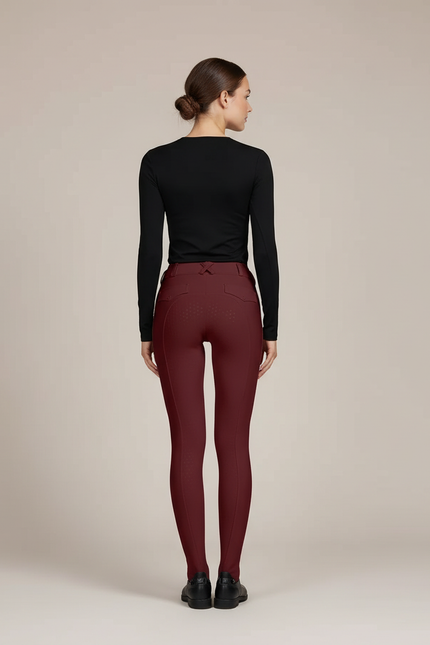 Pantalon Équitation Bordeaux Silicone Ajusté Femme Élégant - Polyester