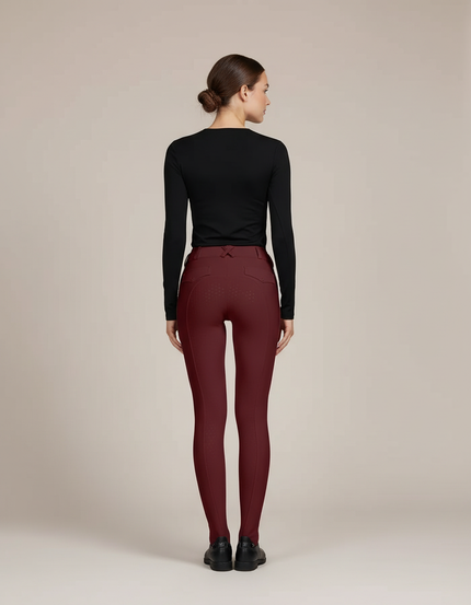 Pantalon Équitation Bordeaux Silicone Ajusté Femme Élégant - Polyester