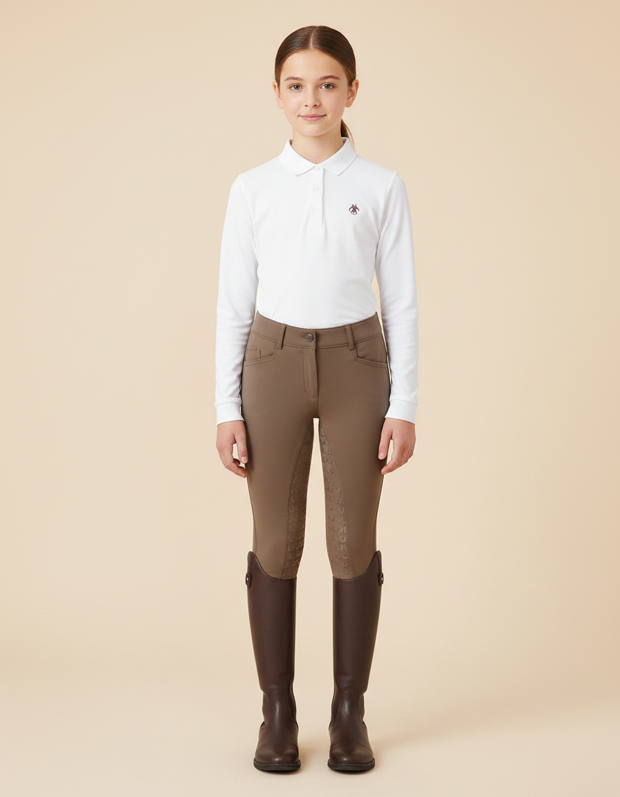 Pantalon Équitation Marron Enfant Silicone Ajusté - Polyester