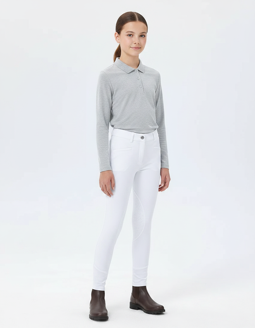 Pantalon Équitation Blanc Enfant Silicone Ajusté Confortable - Polyester