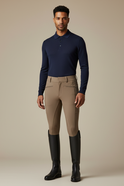 Pantalon Équitation Beige Homme Silicone Adhérent Ajusté - Polyester
