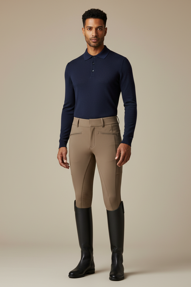 Pantalon Équitation Beige Homme Silicone Adhérent Ajusté - Polyester