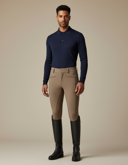 Pantalon Équitation Beige Homme Silicone Adhérent Ajusté - Polyester